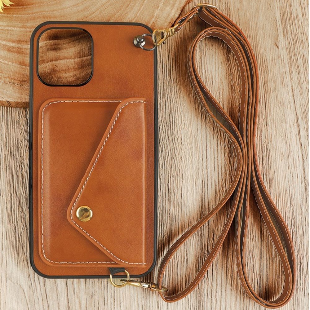 iPhone 13 Brown Vegan Cross Body Cell Phone Case Magnetic Snap Card Pocket 💗